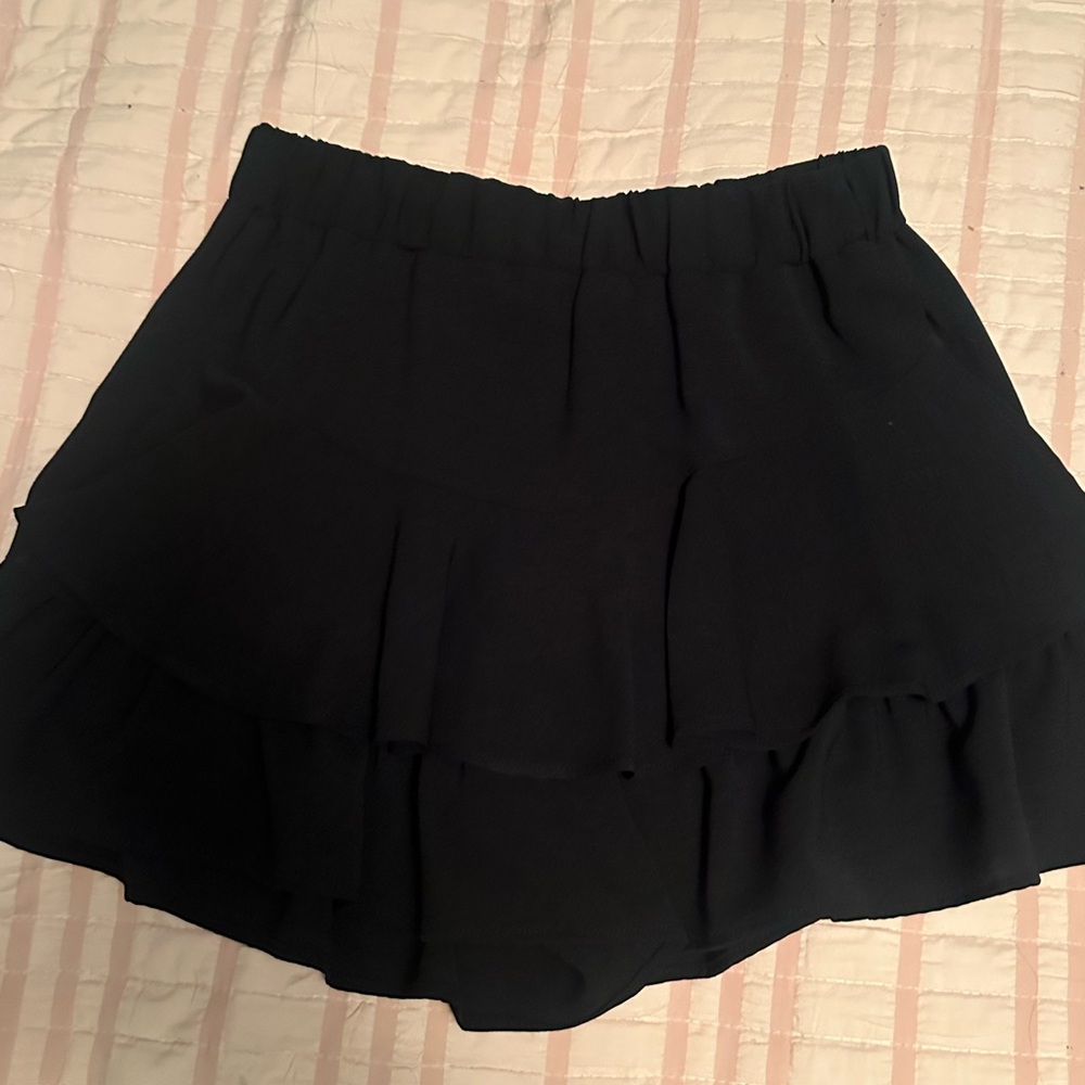 Zara Black Skater Mini Skirt with Ruffled Pleats